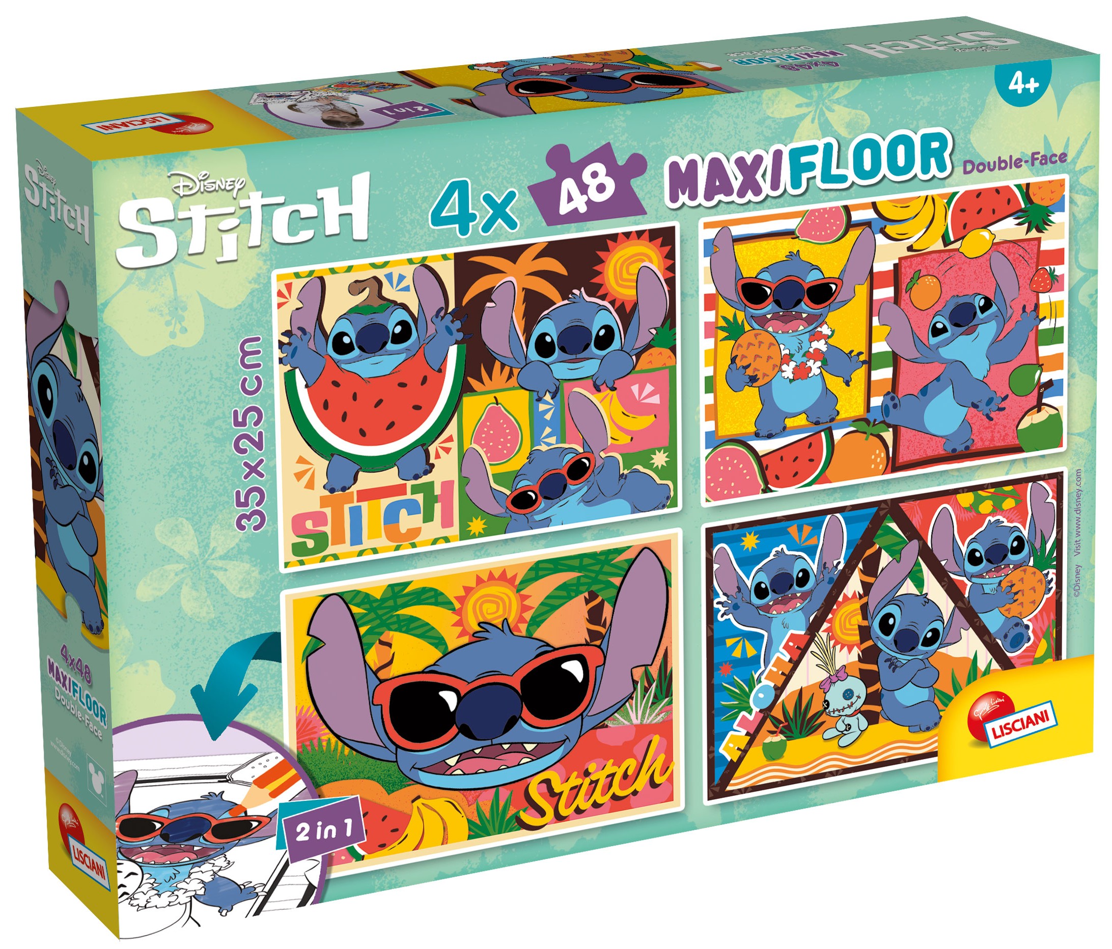 Puzzle cu două fețe Lisciani pentru colorat 4 х 48 piese-Lilo și Stitch