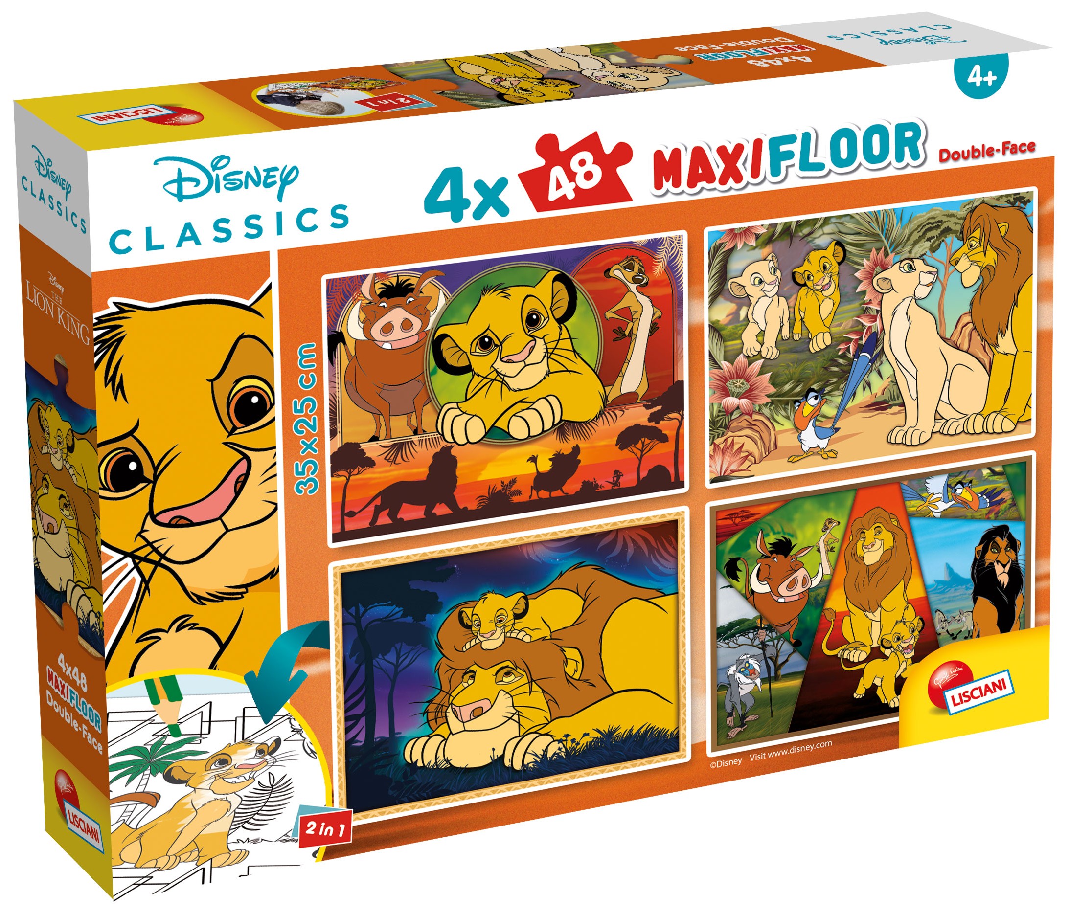Puzzle cu două fețe Lisciani pentru colorat 4 х 48 piese- Regele Leu