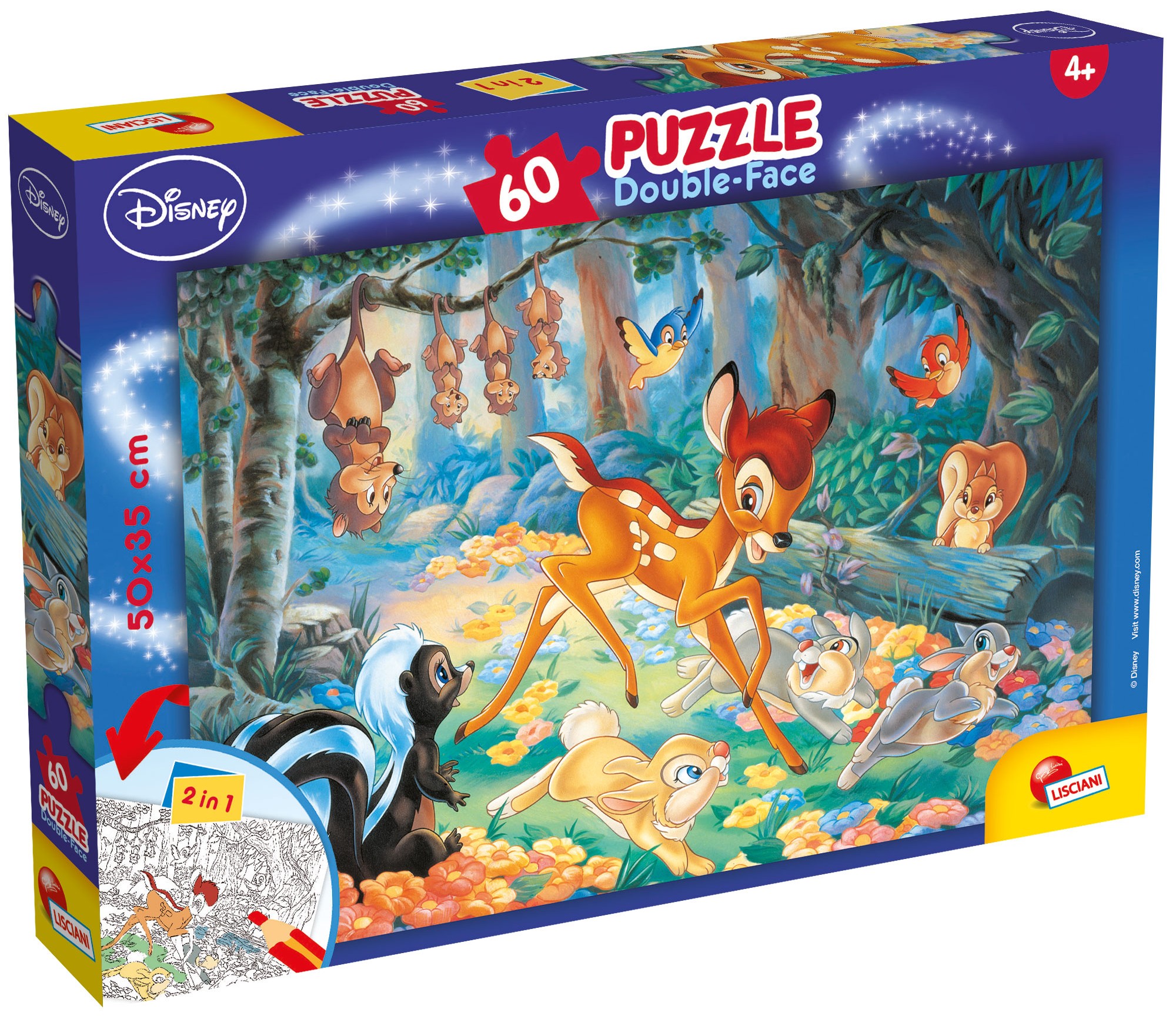 Puzzle cu două fețe Lisciani de colorat din 60 piese - Bambi