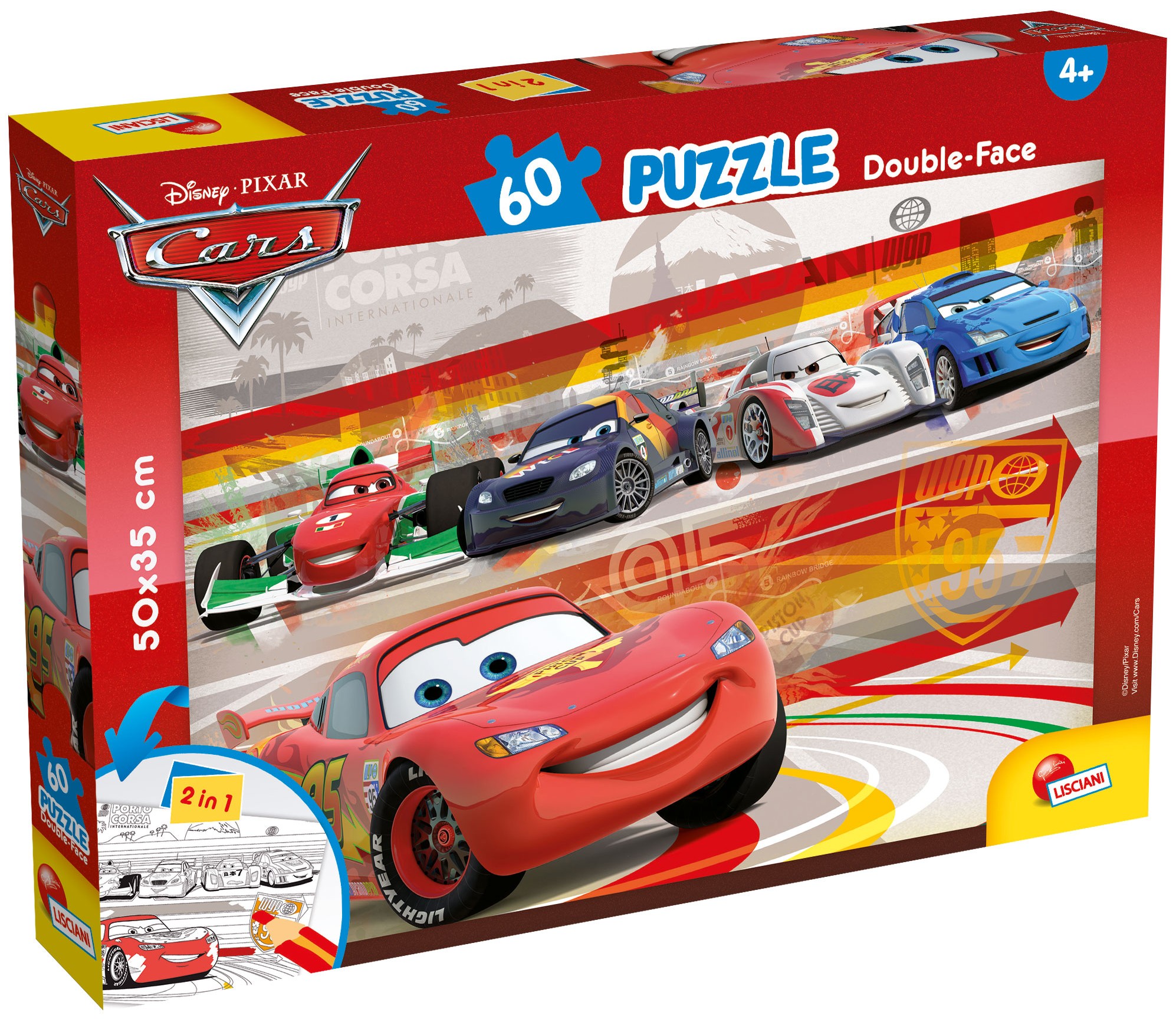 Puzzle cu două fețe Lisciani pentru colorare 60 piese - Mașinile