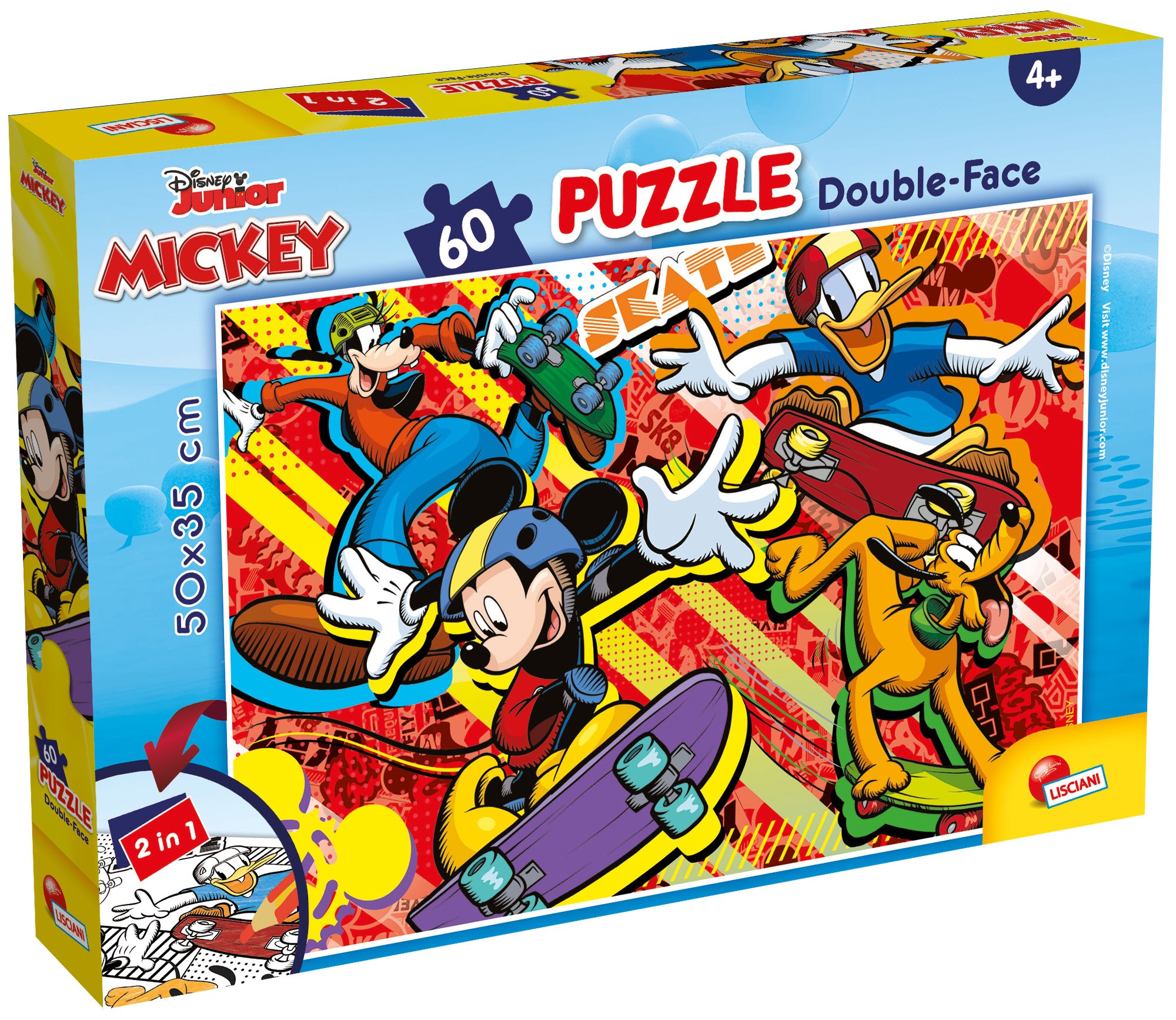 Puzzle cu două fețe Lisciani de colorat din 60 piese - Mickey Mouse