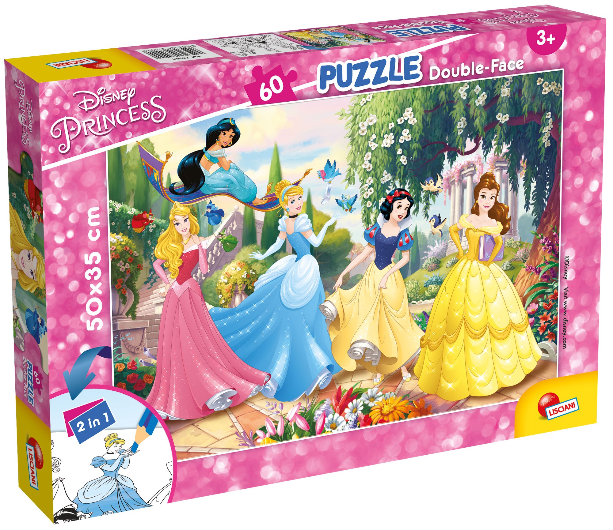 Puzzle cu două fețe Lisciani de colorat din 60 piese - Prințese