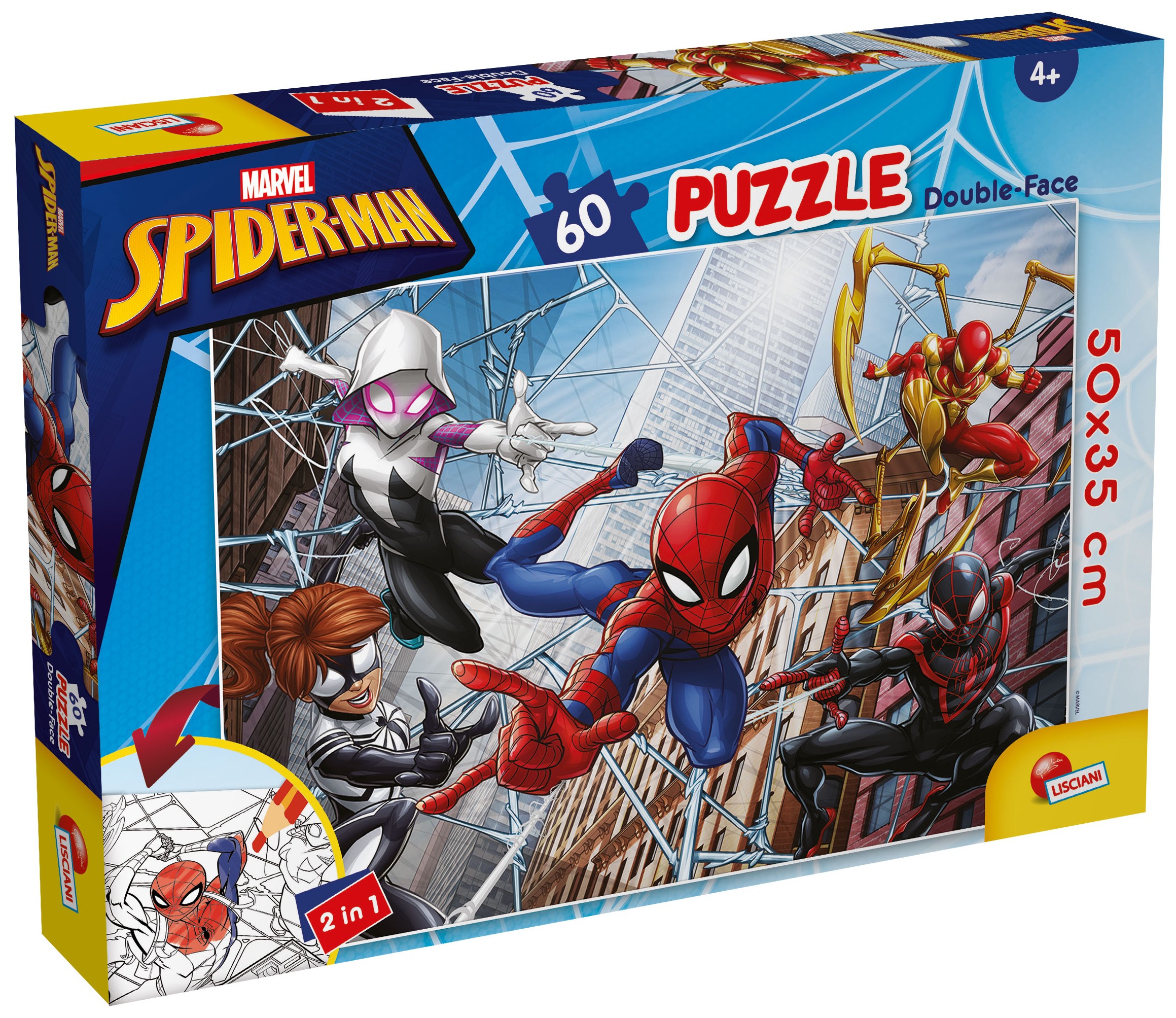 Puzzle cu două fețe Lisciani de colorat din 60 piese - Omul Păianjen în acțiune