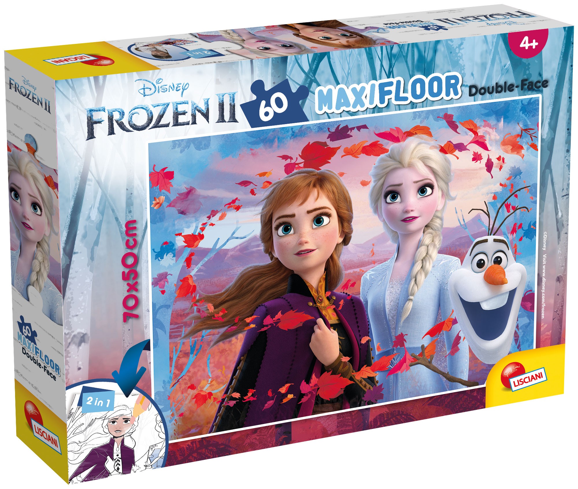 Puzzle cu două fețe Lisciani de colorat din 60 piese - Regatul Înghețat 2