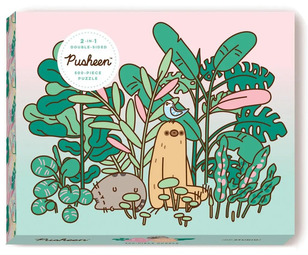 Puzzle cu două fețe Running Press din 500 de piese - Pusheen printre plante