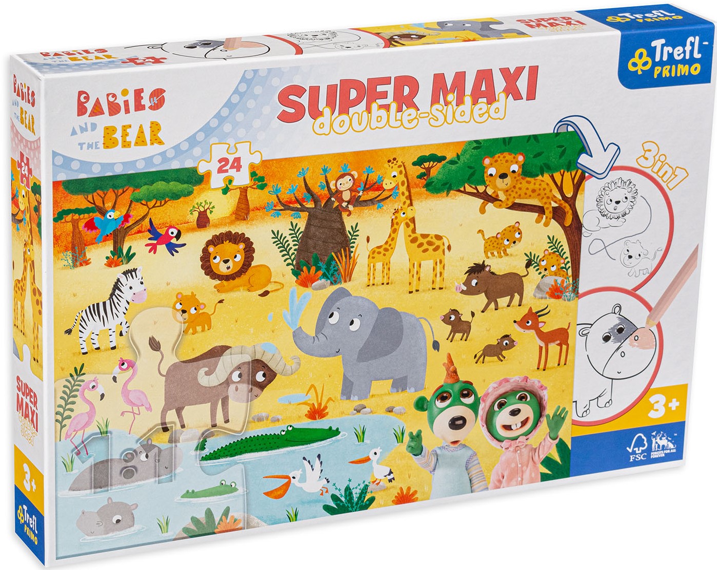 Puzzle cu două fețe Trefl din 24 de piese maxi - Pui de animal