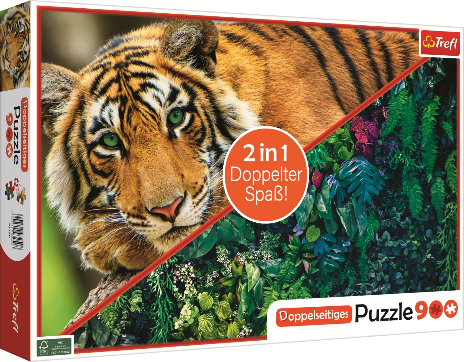 Puzzle cu două fețe Trefl din 900 piese - Tigru și Junglă