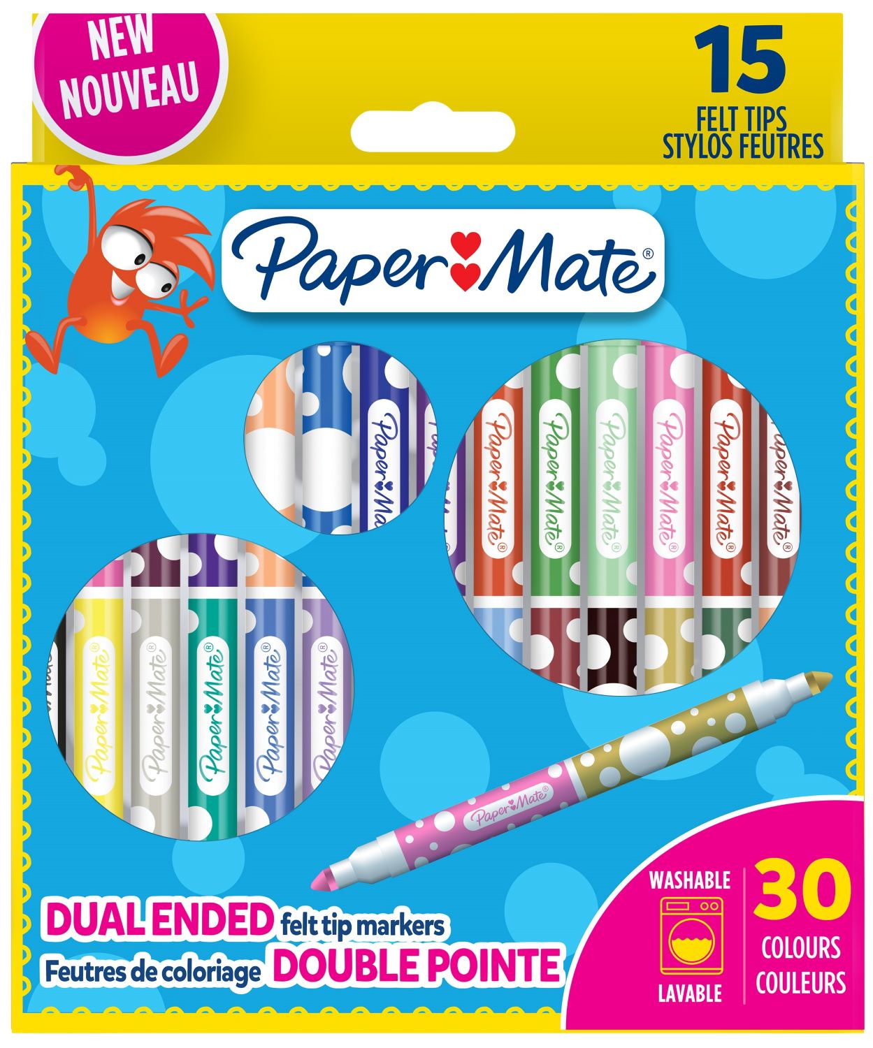 Paper Mate Kids Coloring Markere cu două fețe - 15 bucăți