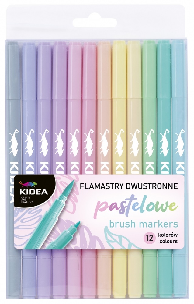 Carioci cu  2 capete si pensula Kidea - 12 culori, pastelate