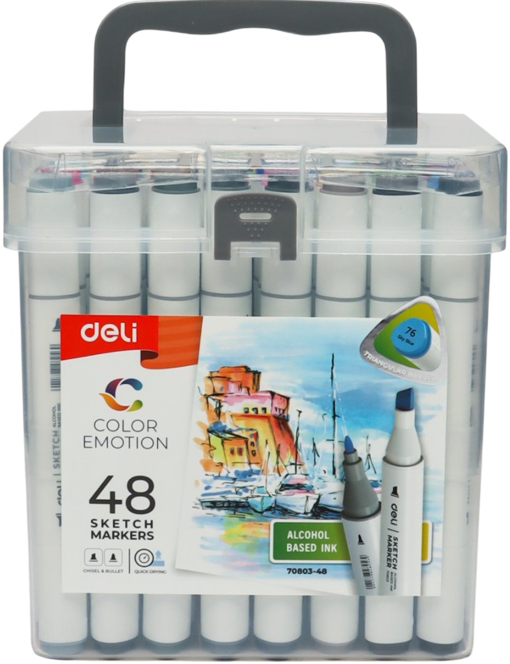 Markere cu două capete Deli Color Emotion - E70803-48, 48 culori