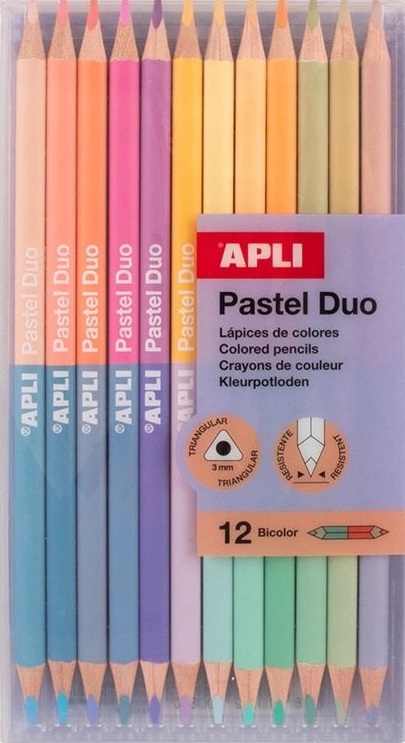 Creioane colorate cu două capete Apli  - 12 buc, culori pastelate