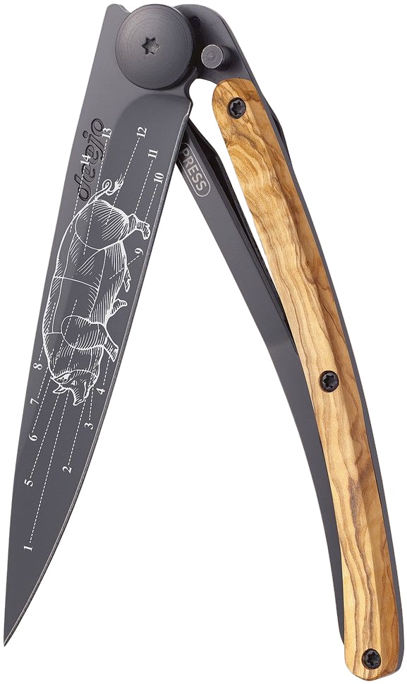 Cuțit de buzunar Deejo Olive Wood - Primes Cuts, 37 g