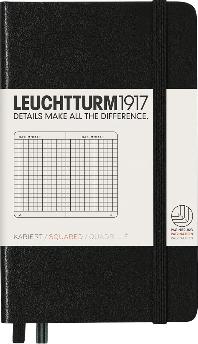 Agendă de buzunar Leuchtturm1917 - A6, pagini pătrate, neagră