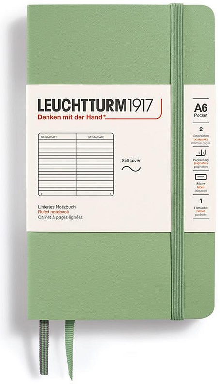 Caiet de buzunar Leuchtturm1917 Muted Colors - A6, verde deschis, liniat, copertă moale