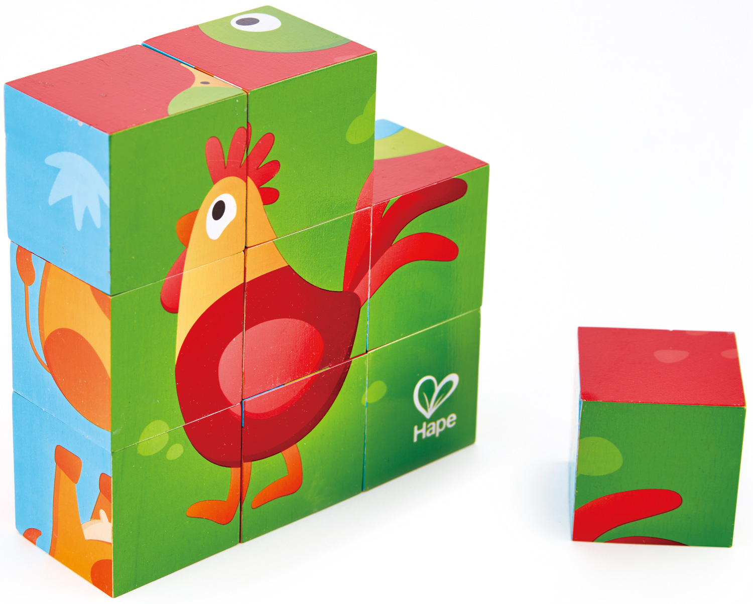 Puzzle din lemn cu cuburi Hape - Ferma