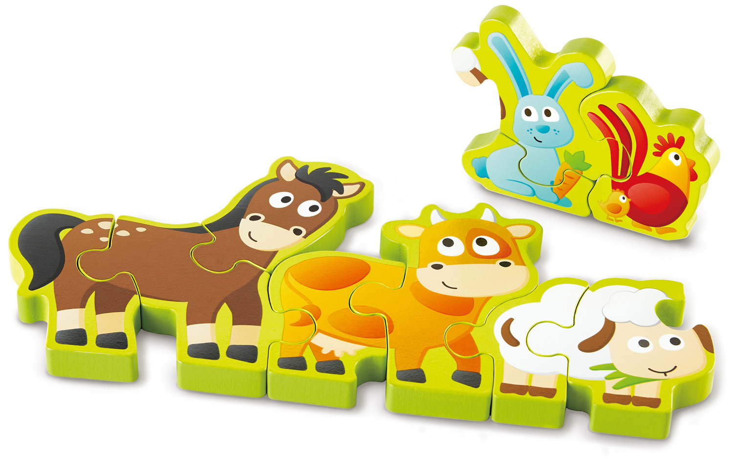 Puzzle din lemn Hape - Numere si animale domestice, doua fete