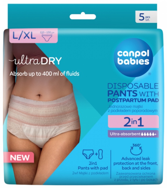 Canpol Bikini de unică folosință 2 în 1 - Pentru postpartum cu căptușeală, L/XL, 5 bucăți
