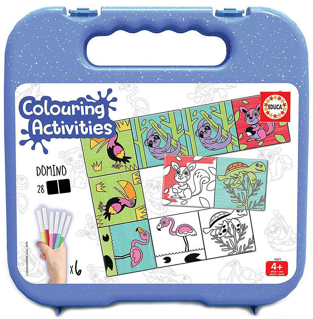 Puzzle de colorat Educa din 50 de piese - Domino cu animale, cu 6 carioci