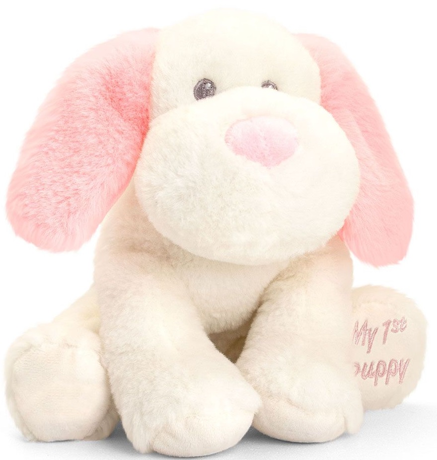 Keel Toys Keeleco - Câine pentru copii, alb si roz, 20 cm