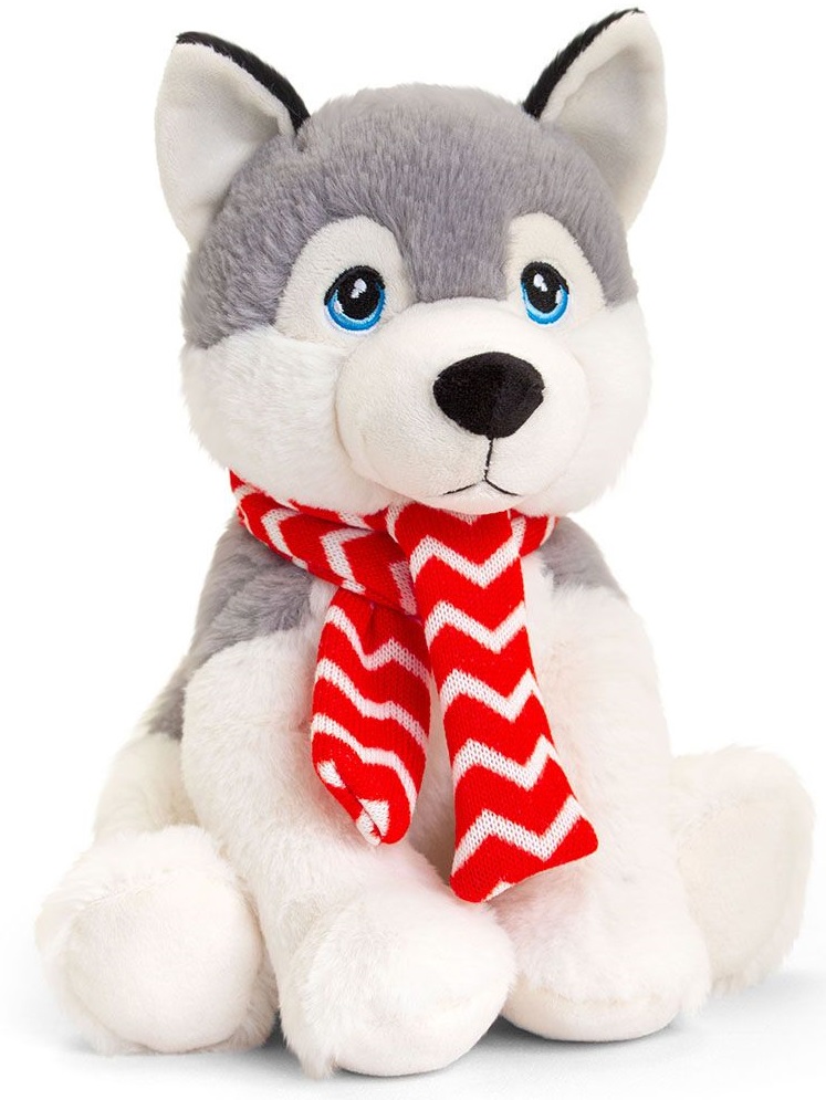 Jucărie de pluș ecologică Keel Toys Keeleco - Husky cu eșarfă, 25 cm