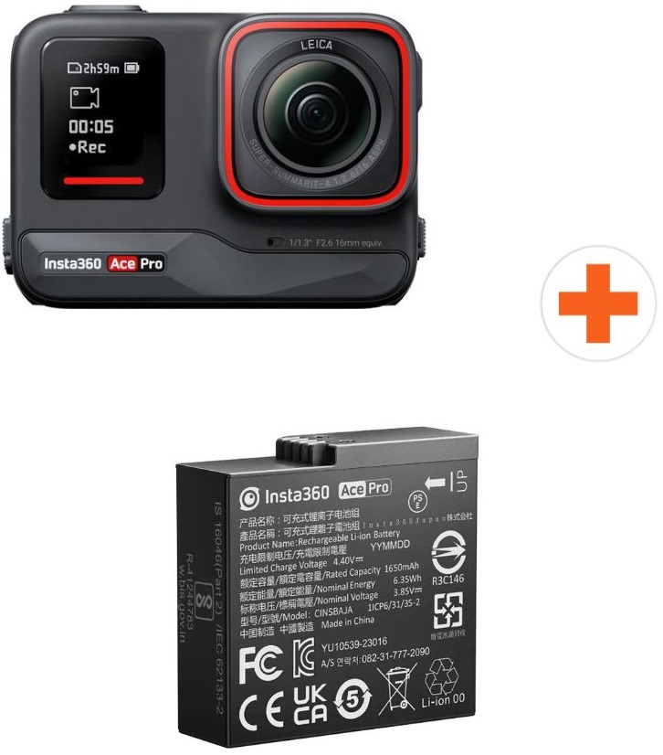 Cameră de acțiune Insta360 - Ace Pro, 8K + baterie Ace/Ace Pro, 1650 mAh