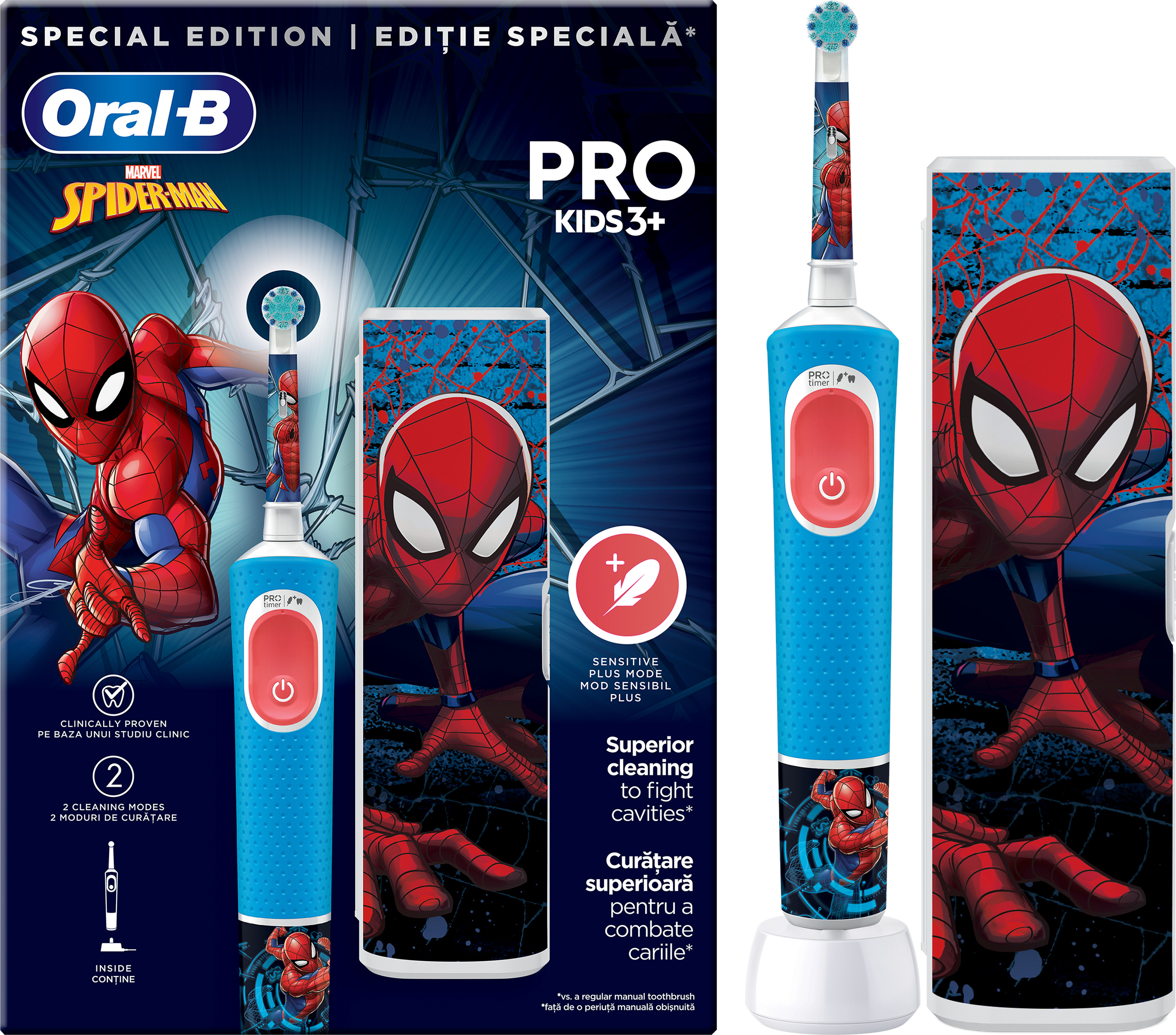Periuta de dinti electrica + trusa de calatorie Vitality Pro Kids Spider-Man, Oral-B - imagine 2