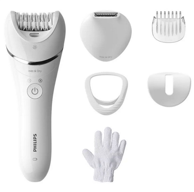 Epilator Philips - BRE715/00, 2 viteze, 5 atașamente, alb
