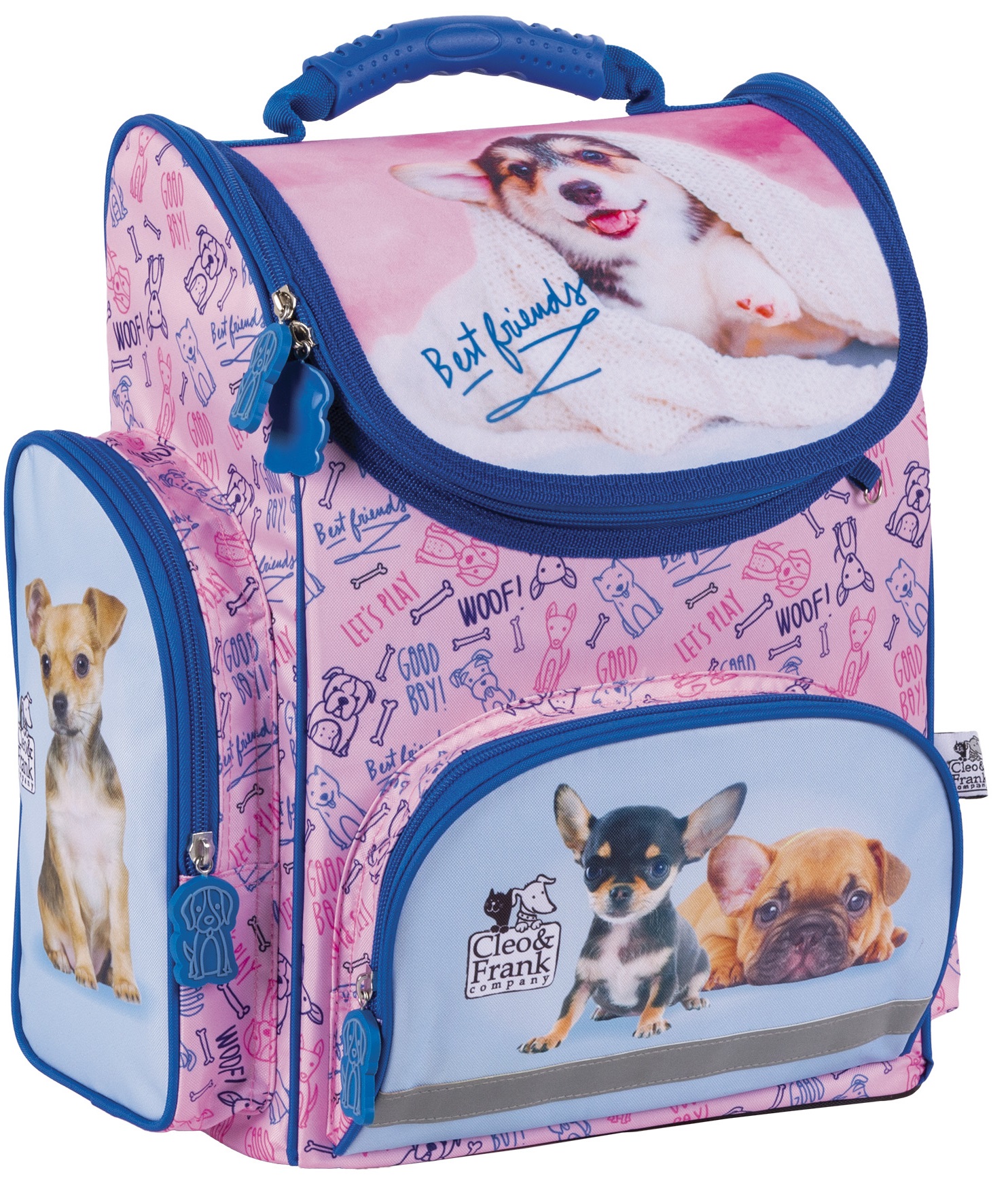 Ghiozdan scolar ergonomic Derform Cleo&Frank - Best Friends, cu 1 compartiment