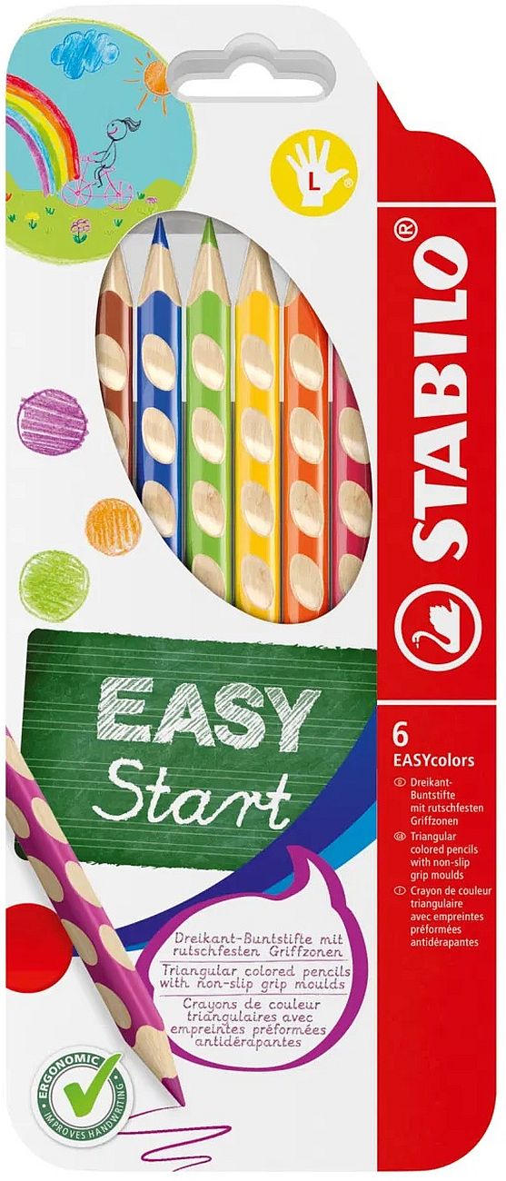 Creioane colorate ergonomice Stabilo EASYcolors - 6 culori, pentru mâna stângă