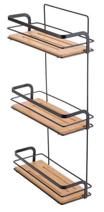 Raft de baie Estia - Bamboo Essentials, 3 nivele, negru