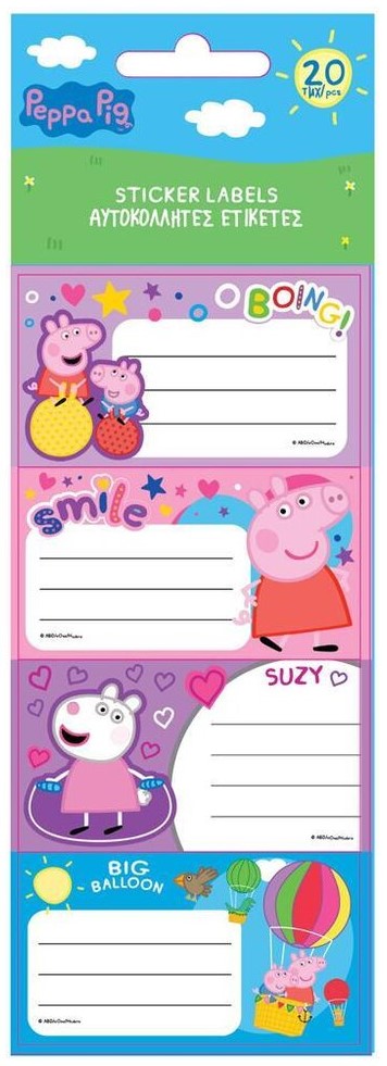 Etichete pentru caiete Peppa Pig - 20 de bucăți, asortiment