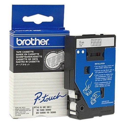 Bandă de etichetare Brother - TC-195, 9 mm, alb/transparent