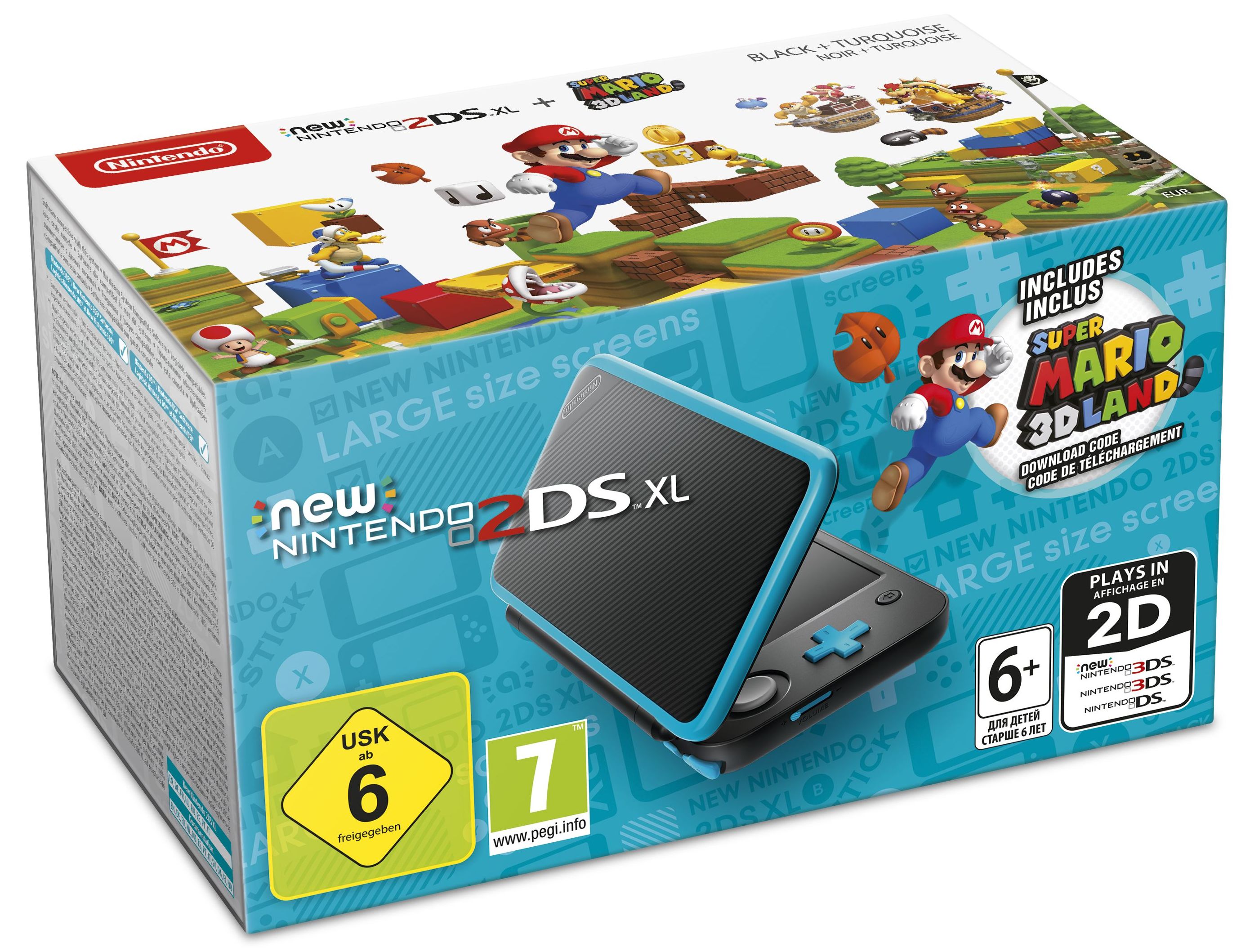 New Nintendo 2DS XL + Super Mario 3D Lands - Black/Turquiose