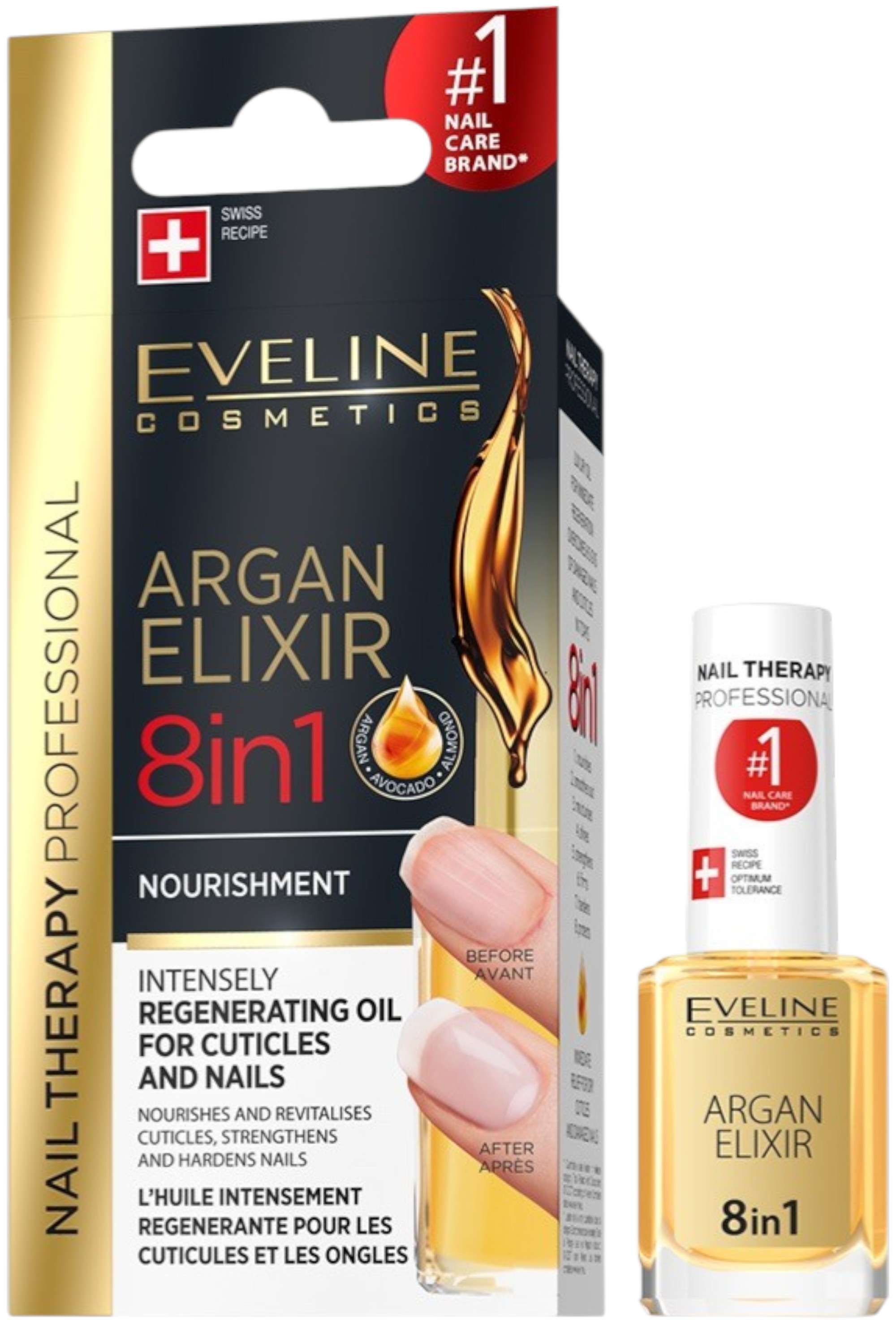 Eveline Nail Therapy Balsam de unghii 8 în 1 Argan Elixir, 12 ml