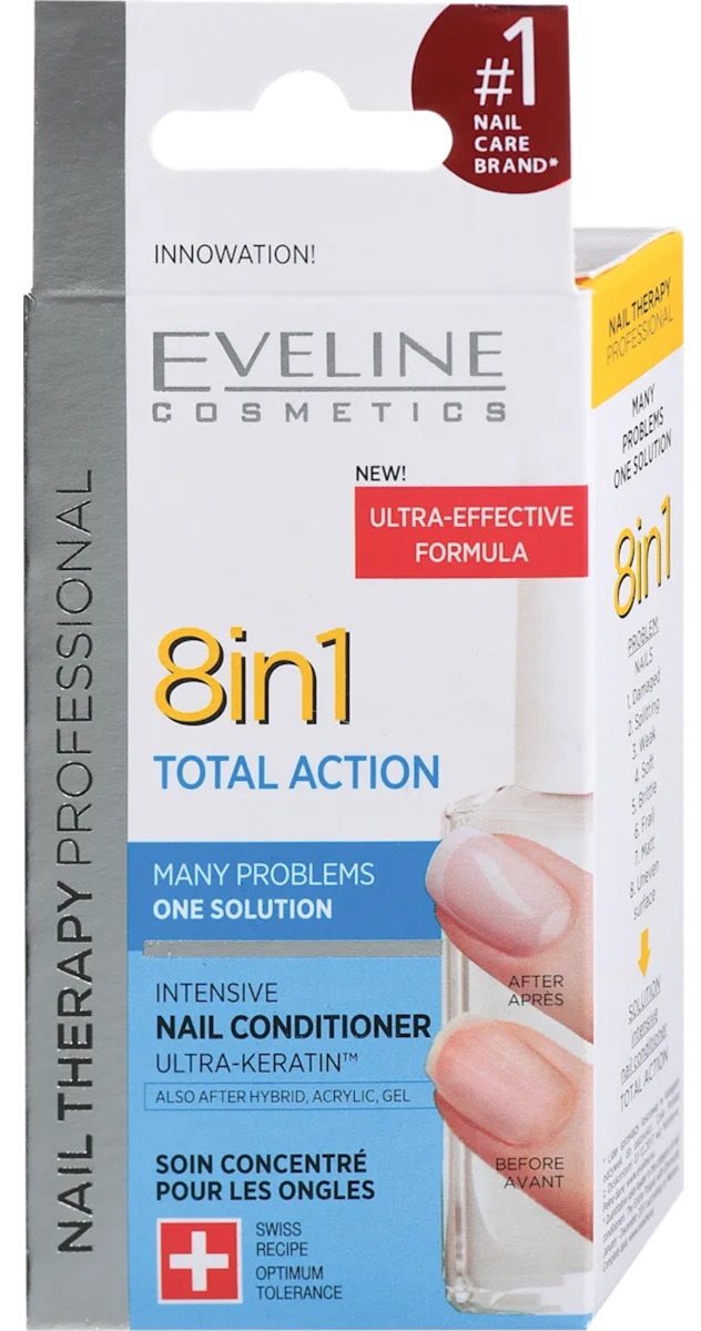 Eveline Nail Therapy Balsam de unghii 8 în 1 Total Action, 12 ml