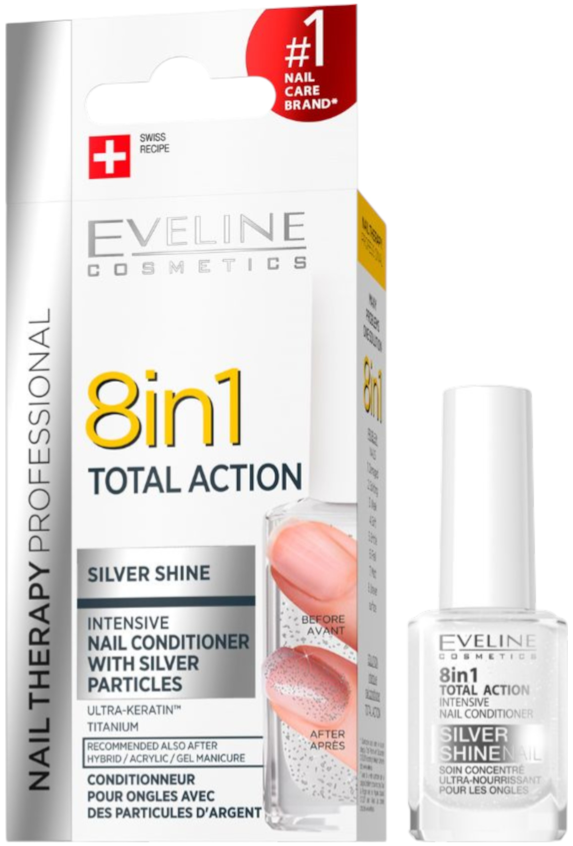 Eveline Nail Therapy Balsam de unghii cu particule de argint 8 în 1, 12 ml