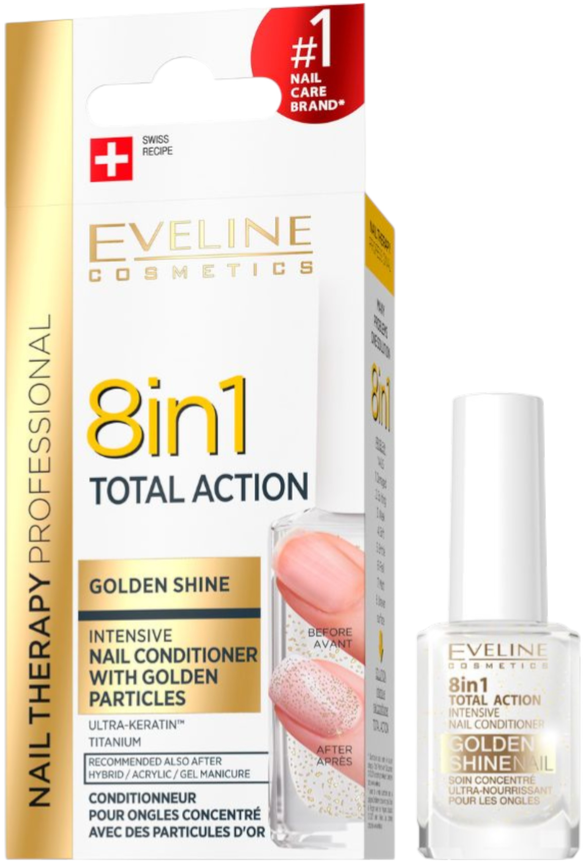 Eveline Nail Therapy Balsam de unghii cu particule de aur 8 în 1, 12 ml
