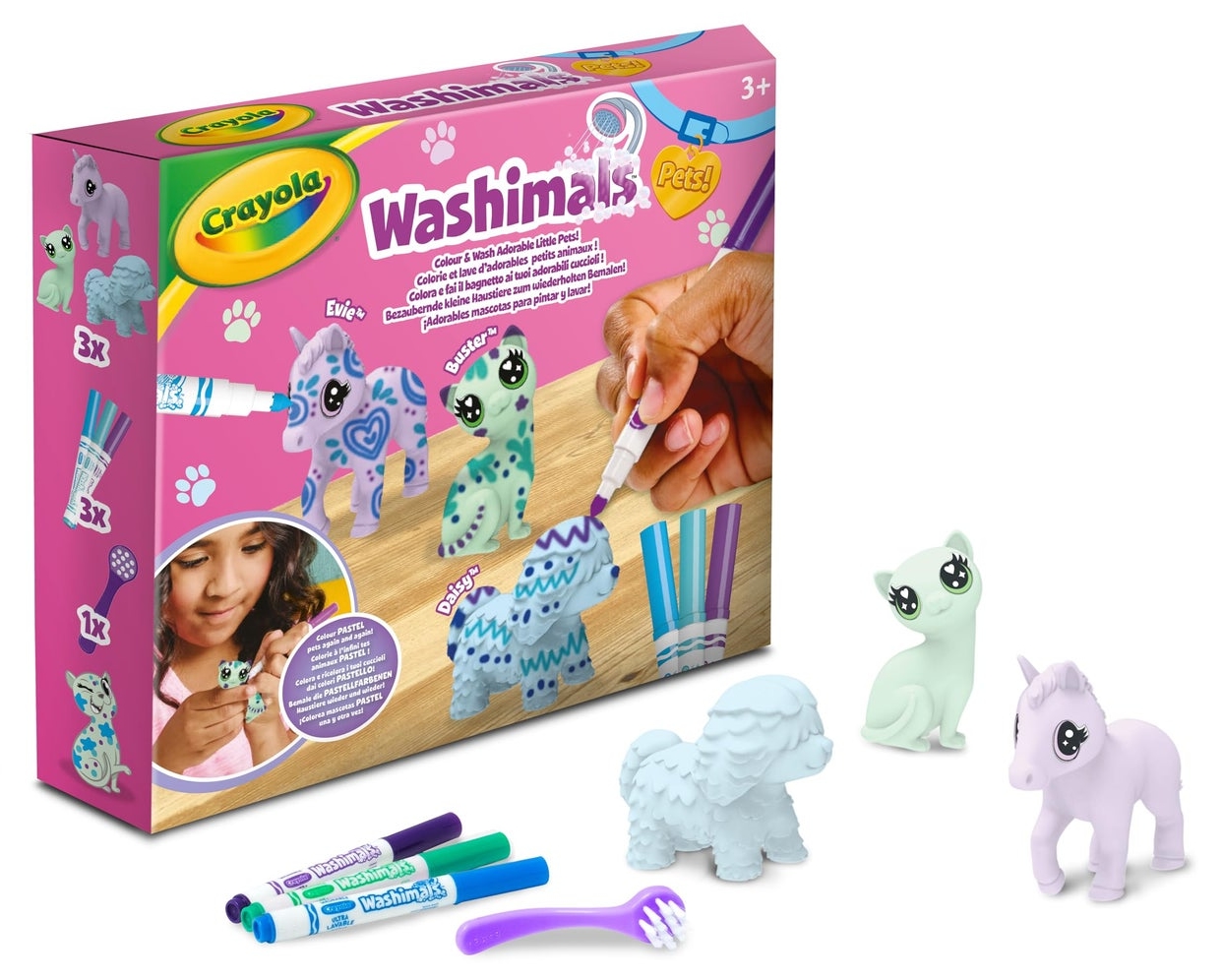 Figurine pentru colorat Crayola Washimals - Pastel Pets, 3 figurine