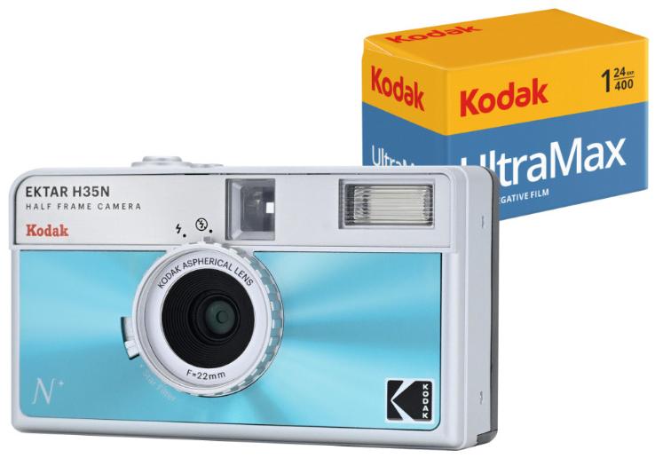 Аparat foto pe film Kodak - EKTAR H35N, Glazed Blue + Kodak Ultramax 24EXP