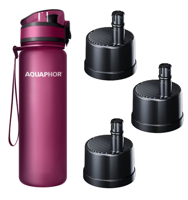 Sticlă de apă filtrantă Aquaphor - City, 0.5 l, 3 filtre, rubi