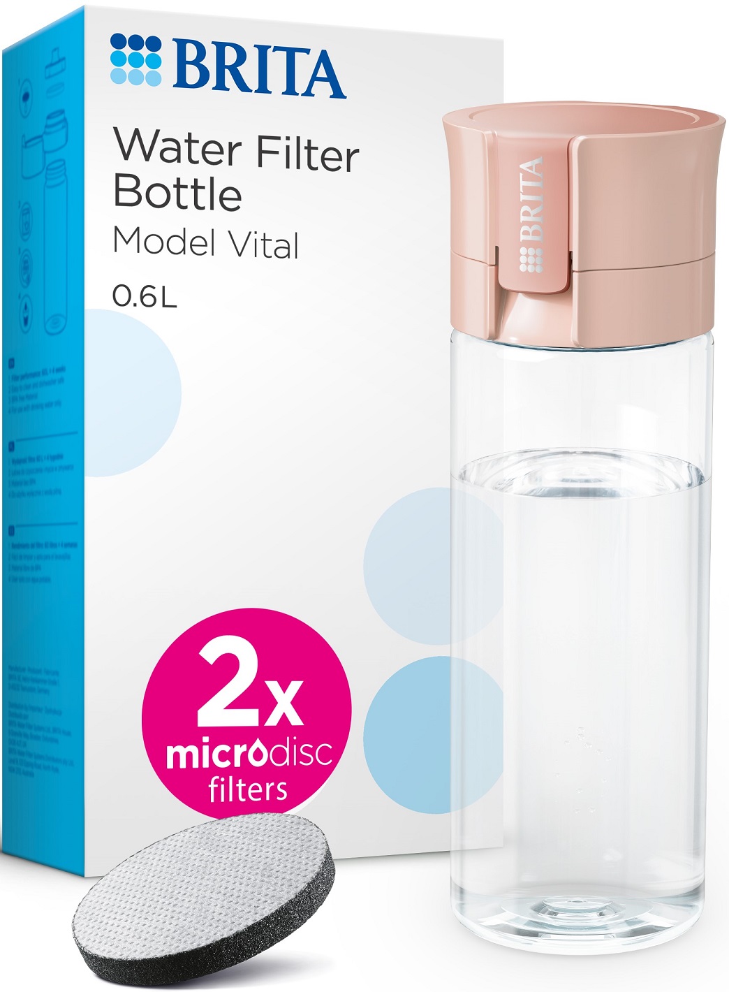 Sticlă de apă filtrantă BRITA - Vital, 0.6 l, caisă, cu 2 discuri