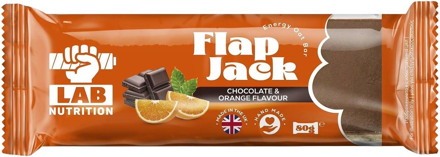 Flap Jack, ciocolată și portocală, 80 g, Lab Nutrition