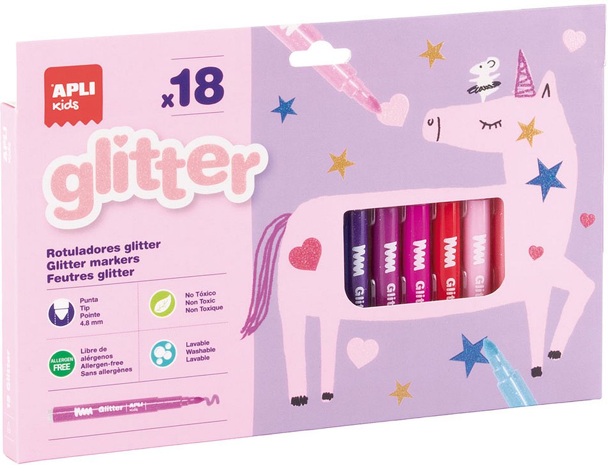 Carioci Apli Kids – cu sclipici, 18 culori