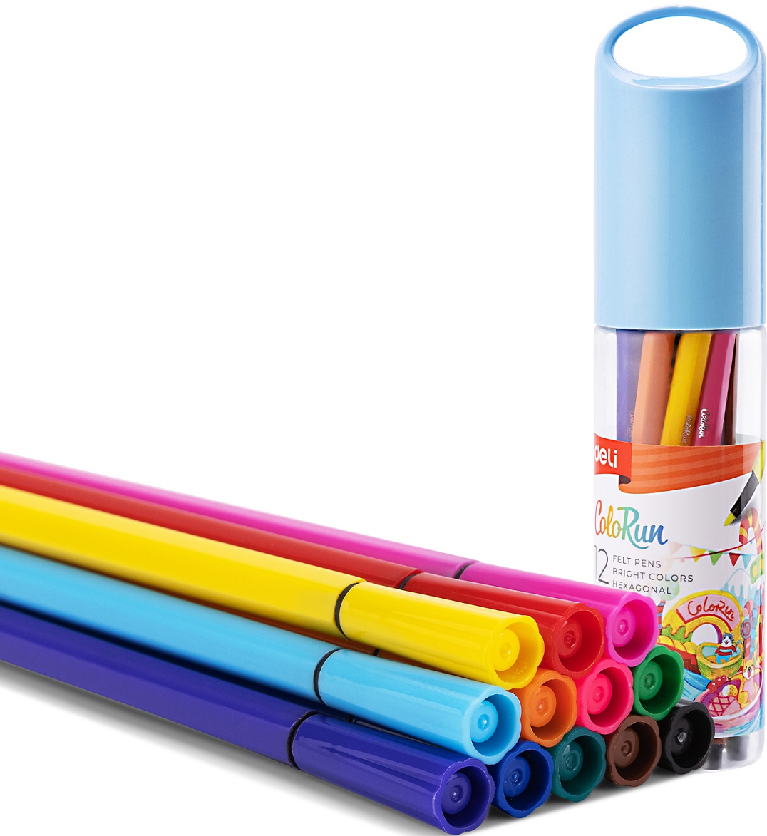 Deli Colorun Markers - EC156-12, 12 culori, în tub
