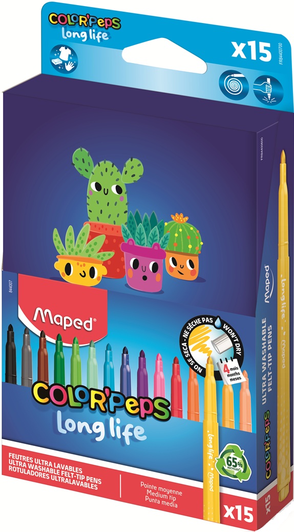 Carioci Maped Color Peps - Long Life, 15 culori