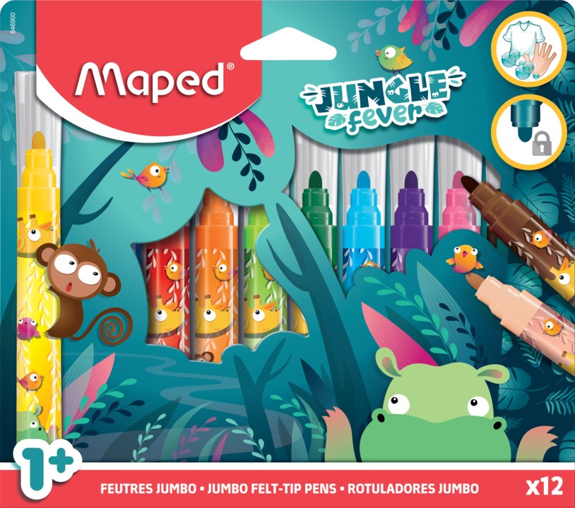 pixuri de pâslă Maped Jungle Fever - Jumbo, 12 culori