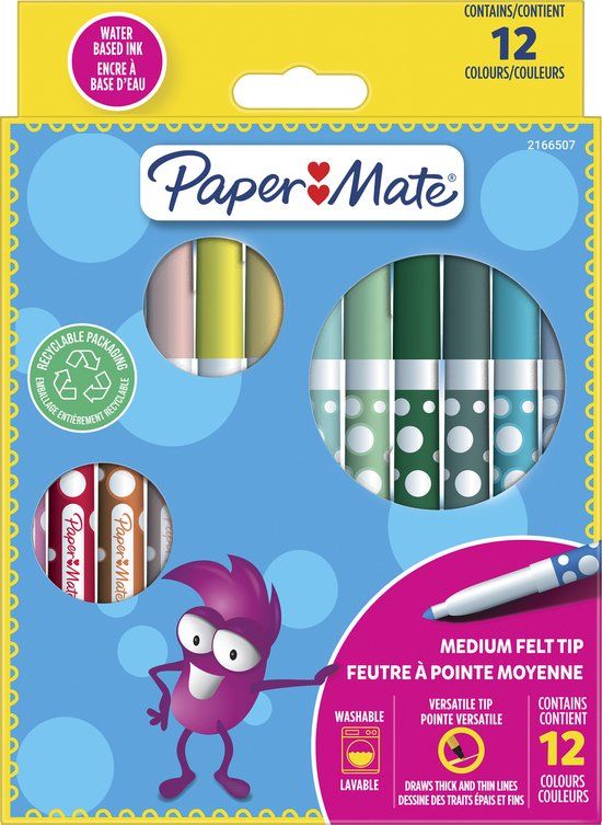 Markere Paper Mate - Kids Colouring, 12 culori