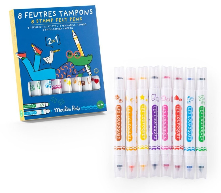 Pixuri cu vârf de pâslă și ștampile Moulin Roty - 8 culori