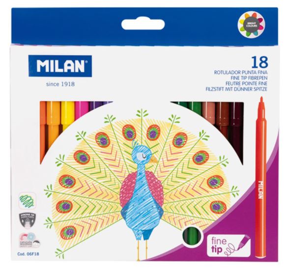 Carioci cu varf subtire Milan - 18 culori