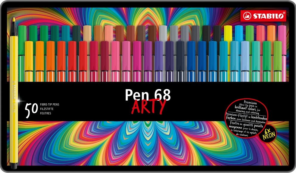 Pixuri marcatoare Stabilo Arty - Pen 68, 50 culori , cutie metalică